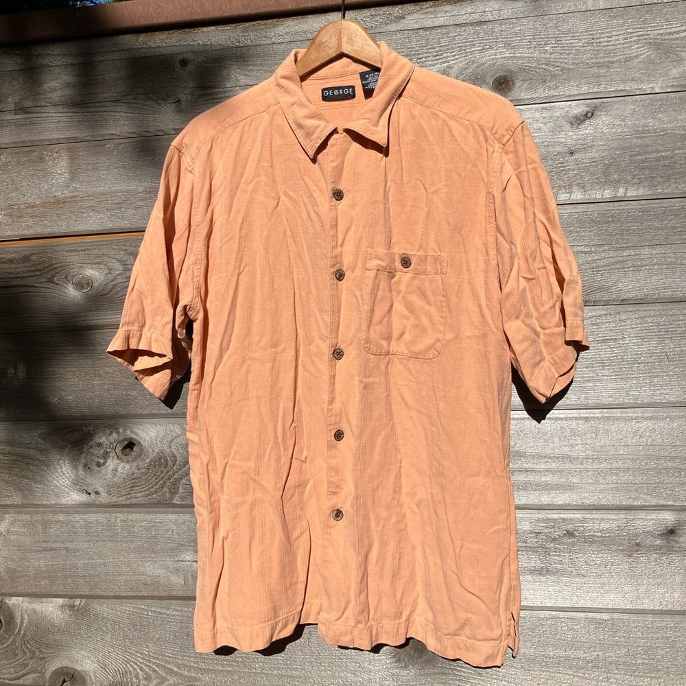Men’s peach silk button up, size medium